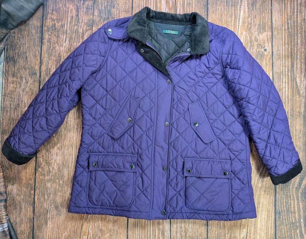 Lauren Ralph Lauren Quilted Jacket Womens 2X Purple Barn Corduroy Trim